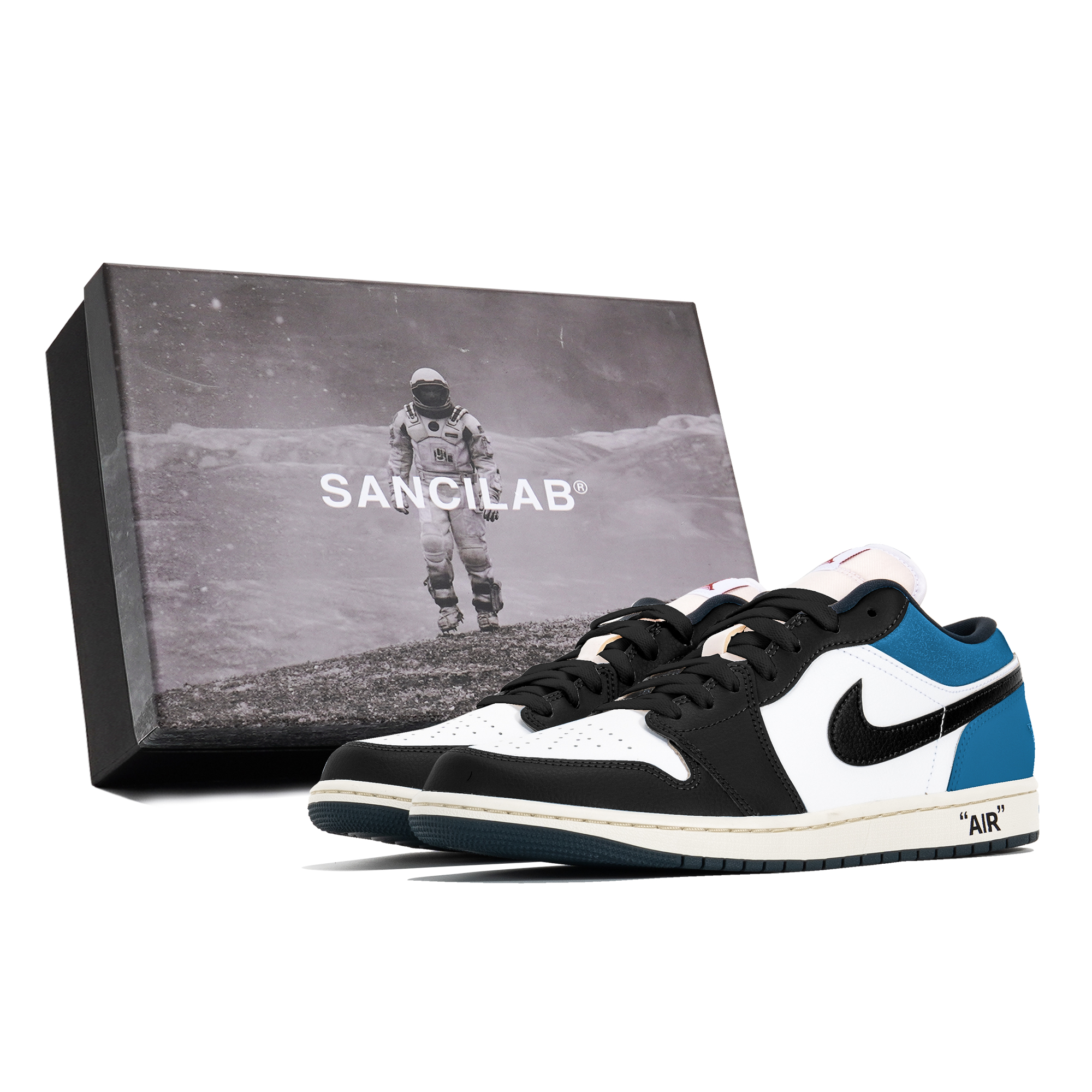 

Кроссовки Air Jordan 1 Vintage Basketball Shoes Men Low-top Blue/Black/White, синий/черный/белый