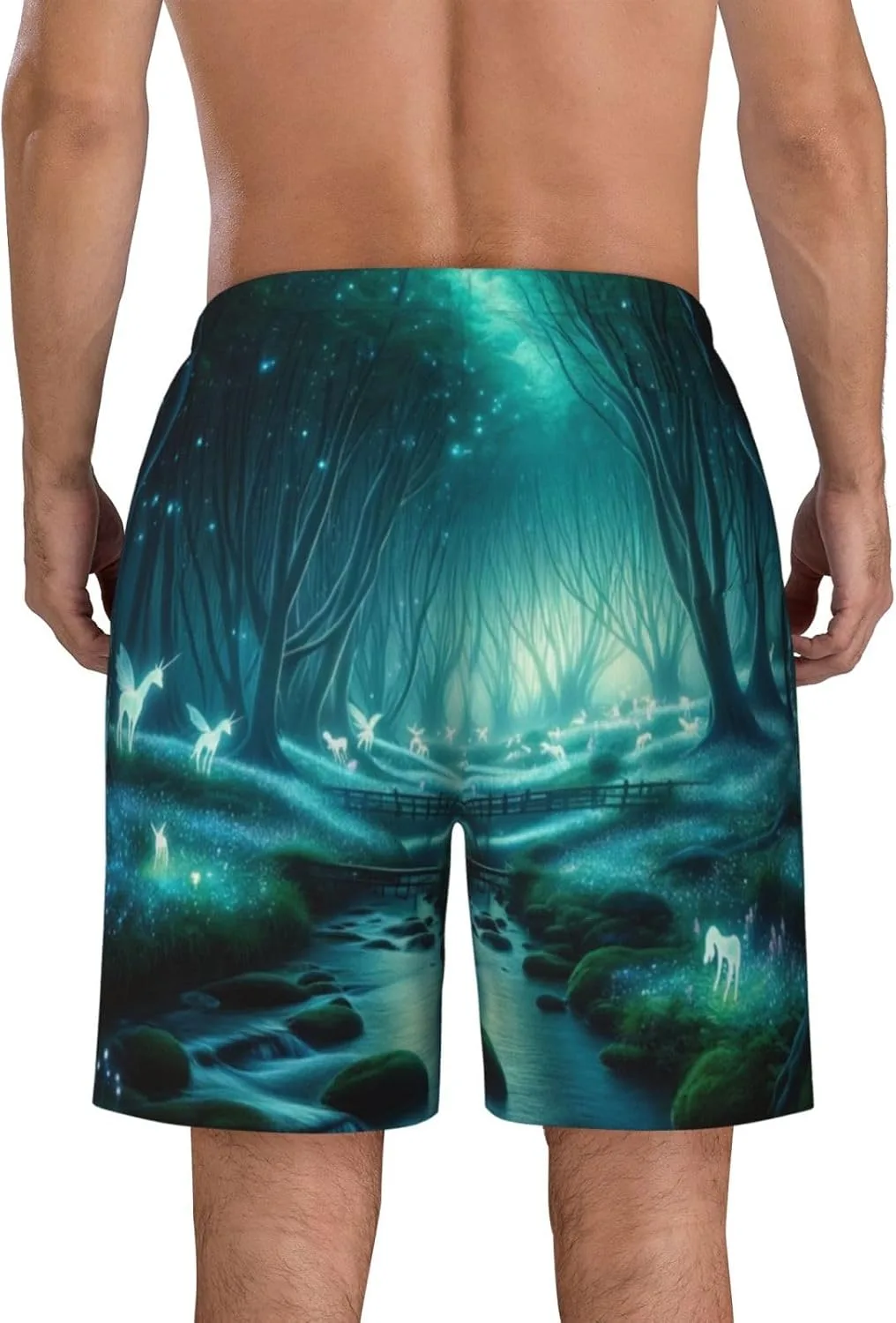 Мужские пляжные шорты Forest Fantasy, мужские плавки, пляжные шорты с карманами, купальники Generic, черный — фото 4