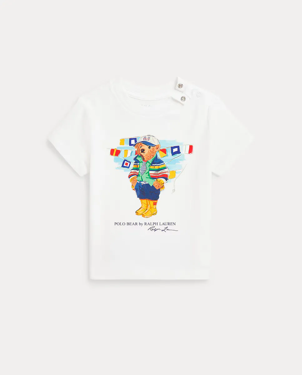 

Мальчик хлопчатобумажная футболка с медведем поло Polo Ralph Lauren, белый