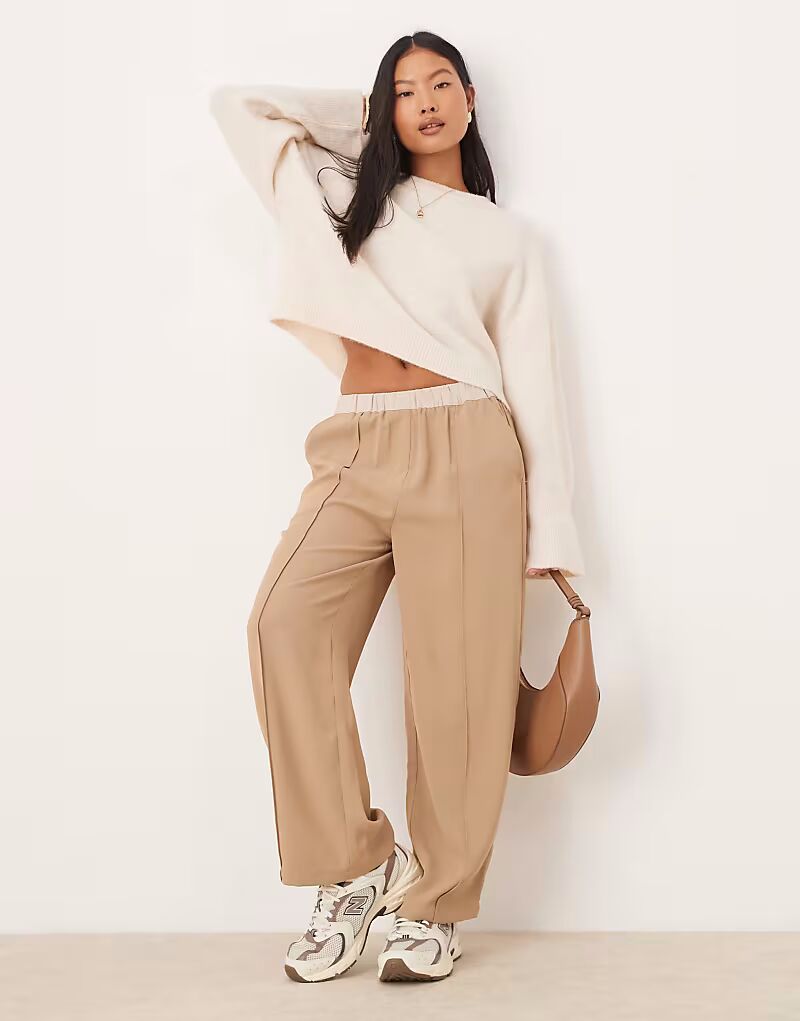 

Брюки ASOS DESIGN Petite длиной до щиколотки с контрастной талией, цвет верблюжий