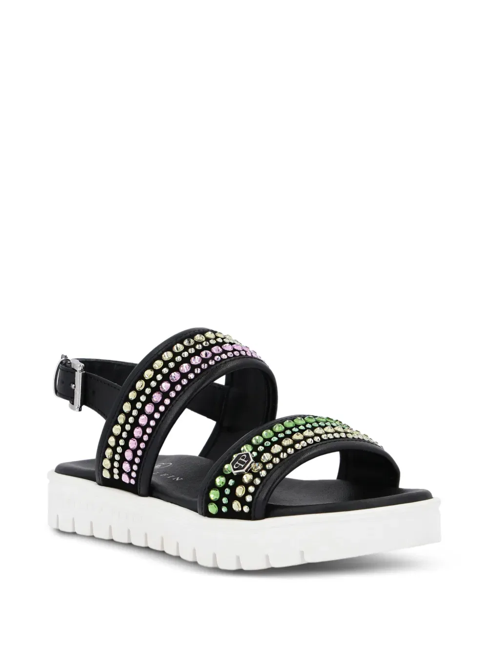 Сандалии на плоской подошве, украшенные кристаллами Philipp Plein Junior, черный