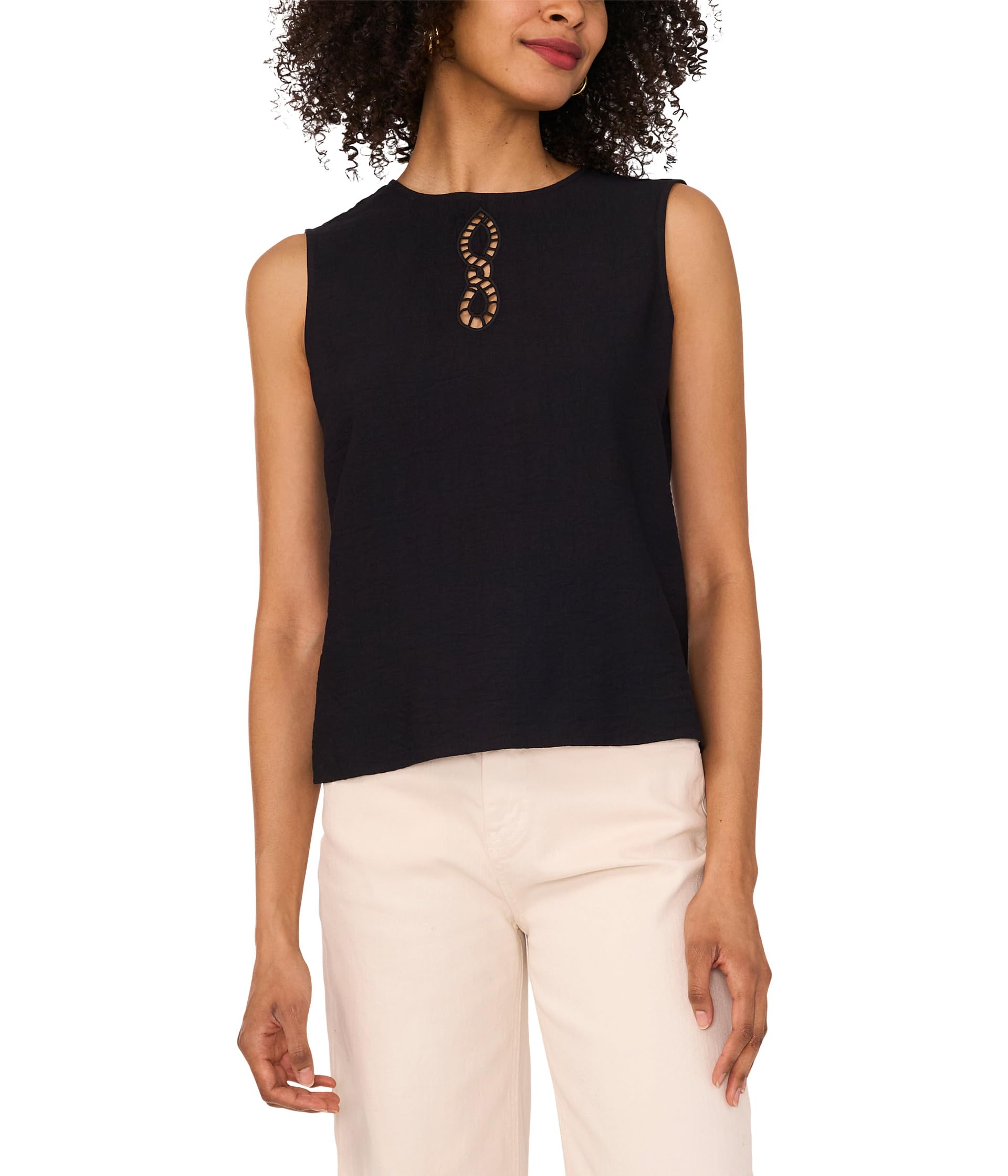 

Блуза Vince Camuto Sleeveless Crew Neck Blouse With Center Embroidery, Rich Black