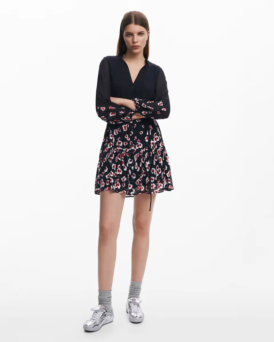 

Короткое платье с цветочным принтом Desigual, черный