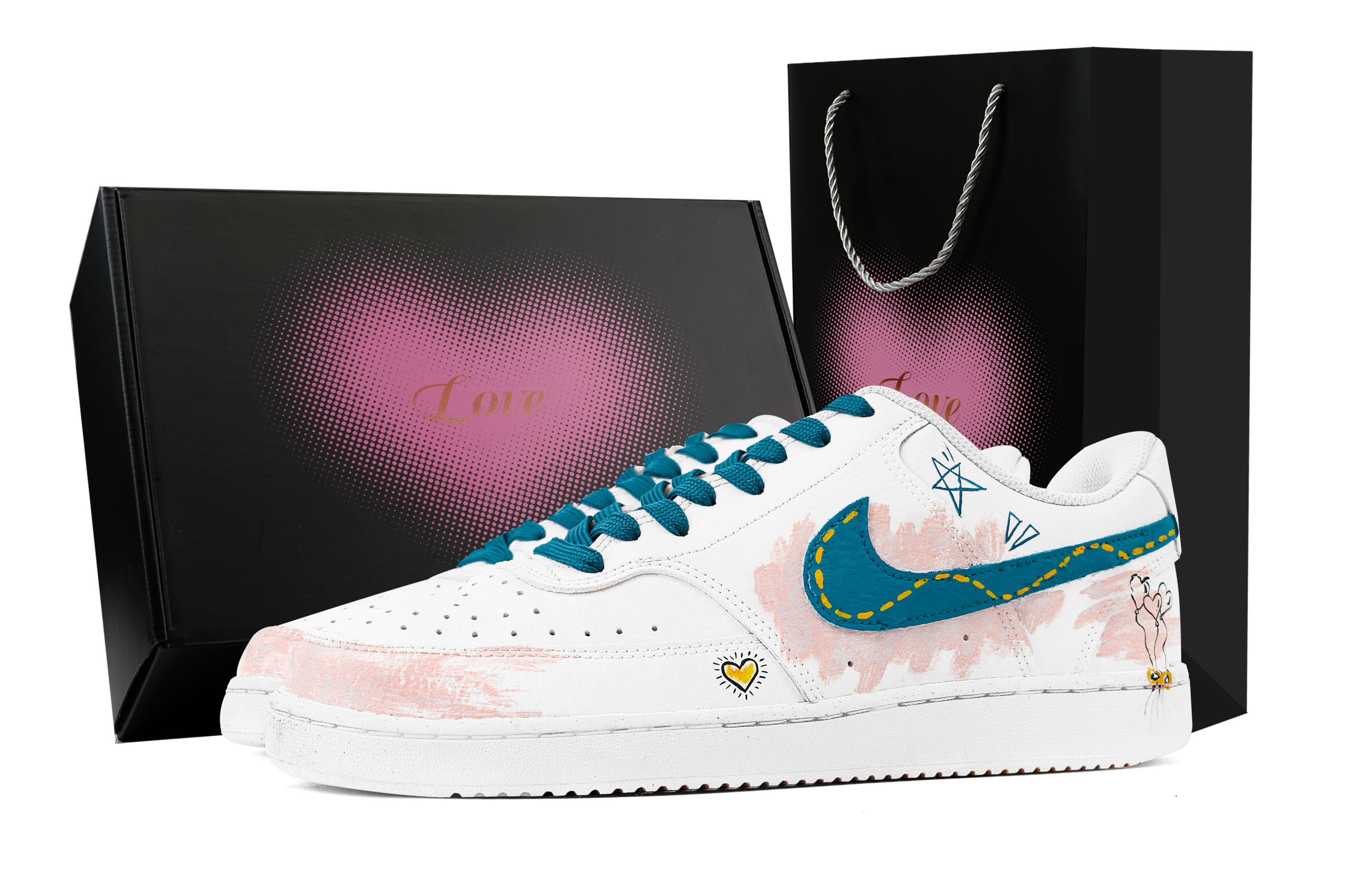 

Nike Кроссовки Court Vision 1 Fairy Tale Starry Heart, износостойкие, низкие, для скейтбординга, мужские, бежево-синие