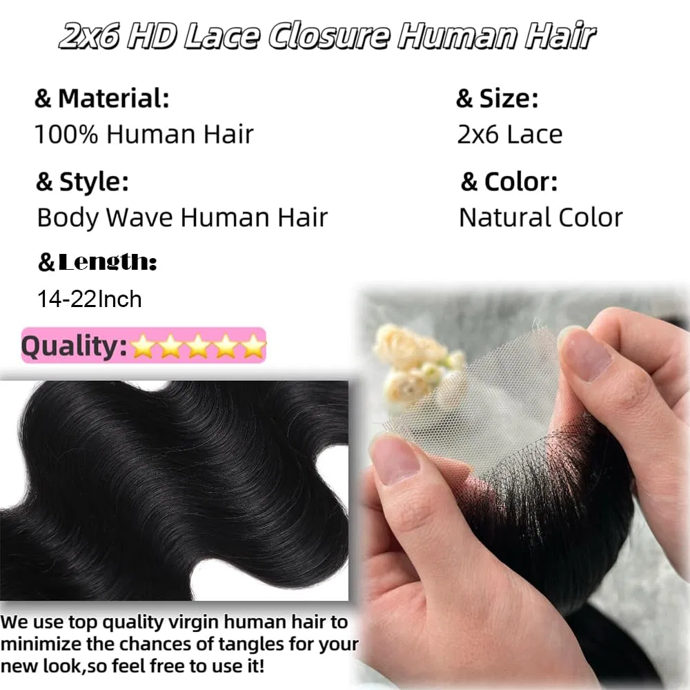 Накладные волосы 2x6 HD Braid Closure Body Wave от Unprocessed Message Myouan, 2X6 Closure — фото 4