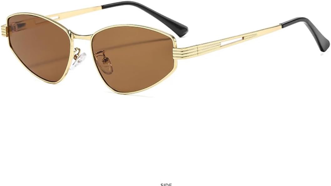 

Модные хипстерские солнцезащитные очки в многоугольной металлической оправе «кошачий глаз» для женщин и мужчин, для поездок и путешествий, с защитой от УФ-излучения UV400 TVTBBVV, Gold Brown