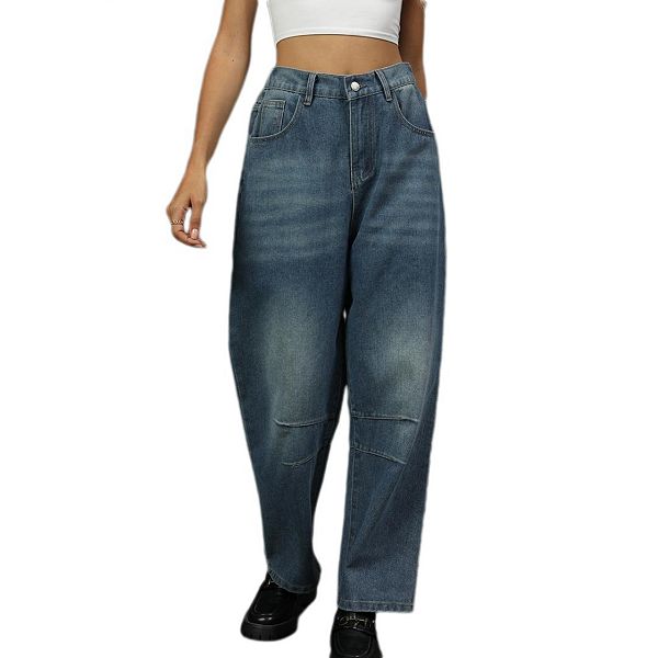 

Женские модные харем брюки с высокой талией и широкими штанинами, рваные джинсы в стиле багги, эластичные и состаренный деним Yesfashion, Dark Blue