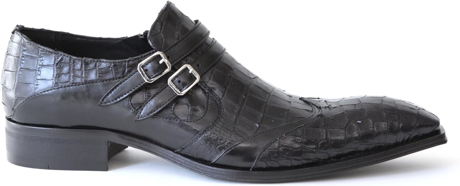 

Мокасины Jo Ghost 4952BIS итальянские черные с крокодиловым тиснением, на молнии, с 2 пряжками