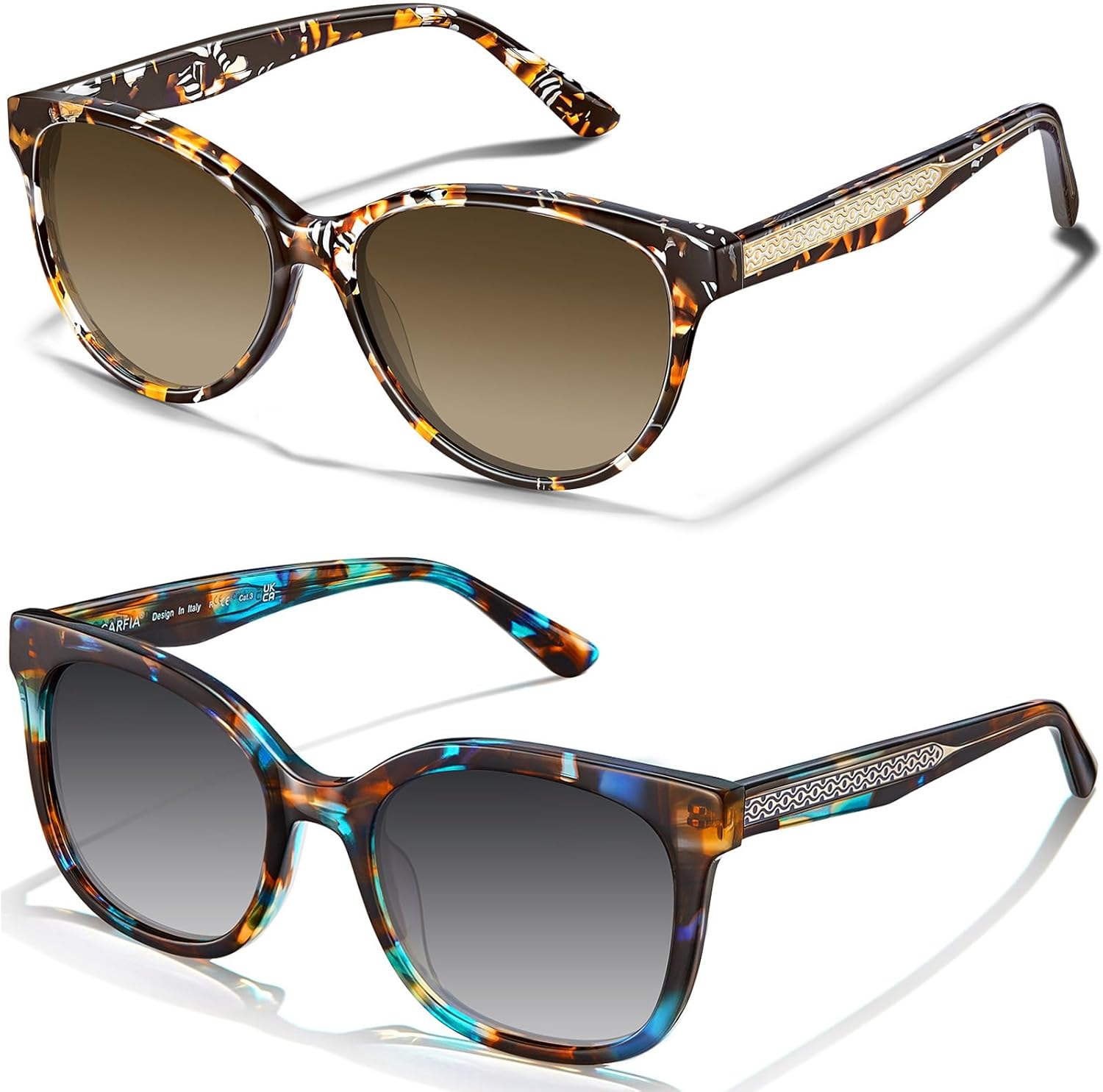 

Женские поляризованные солнцезащитные очки CARFIA «Кошачий глаз» из ацетата с цветочным узором, защита от УФ-излучения, ретро-стиль с рельефным рисунком и проволочным каркасом