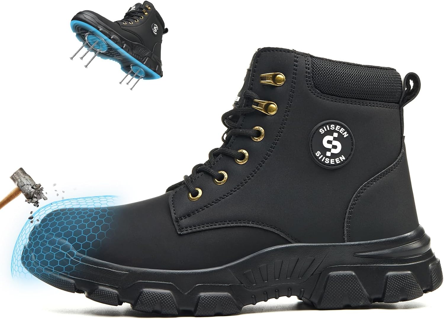 

Мужские защитные ботинки с стальными носками, противоскользящие безопасные ботинки, удобные мужские ботинки, устойчивые к проколам, неразрушимые строительные ботинки Ghsafetylbx, черный