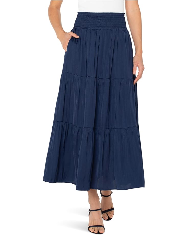 

Юбка Liverpool Los Angeles Tiered Woven Mid Rise Maxi Skirt With Smocked Waist, темно-синий