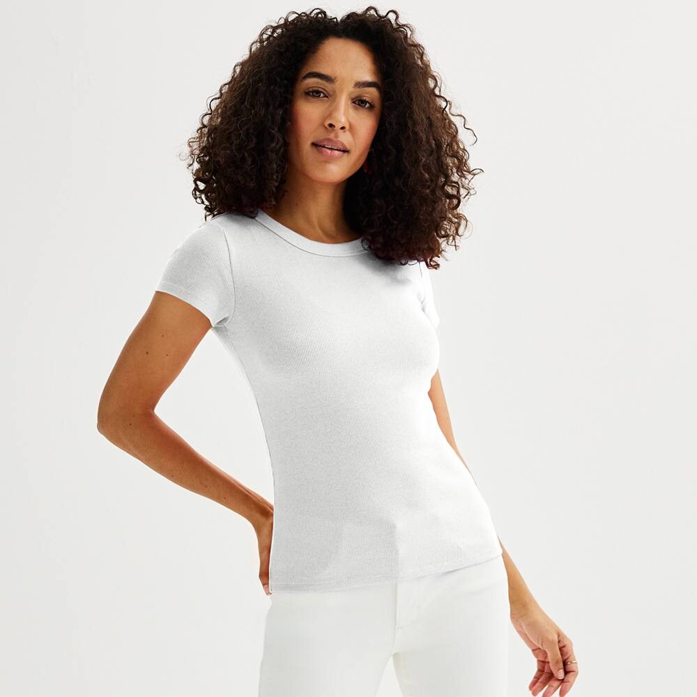 

Женская футболка Sonoma Goods For Life в рубчик с укороченным круглым вырезом, цвет Vital White