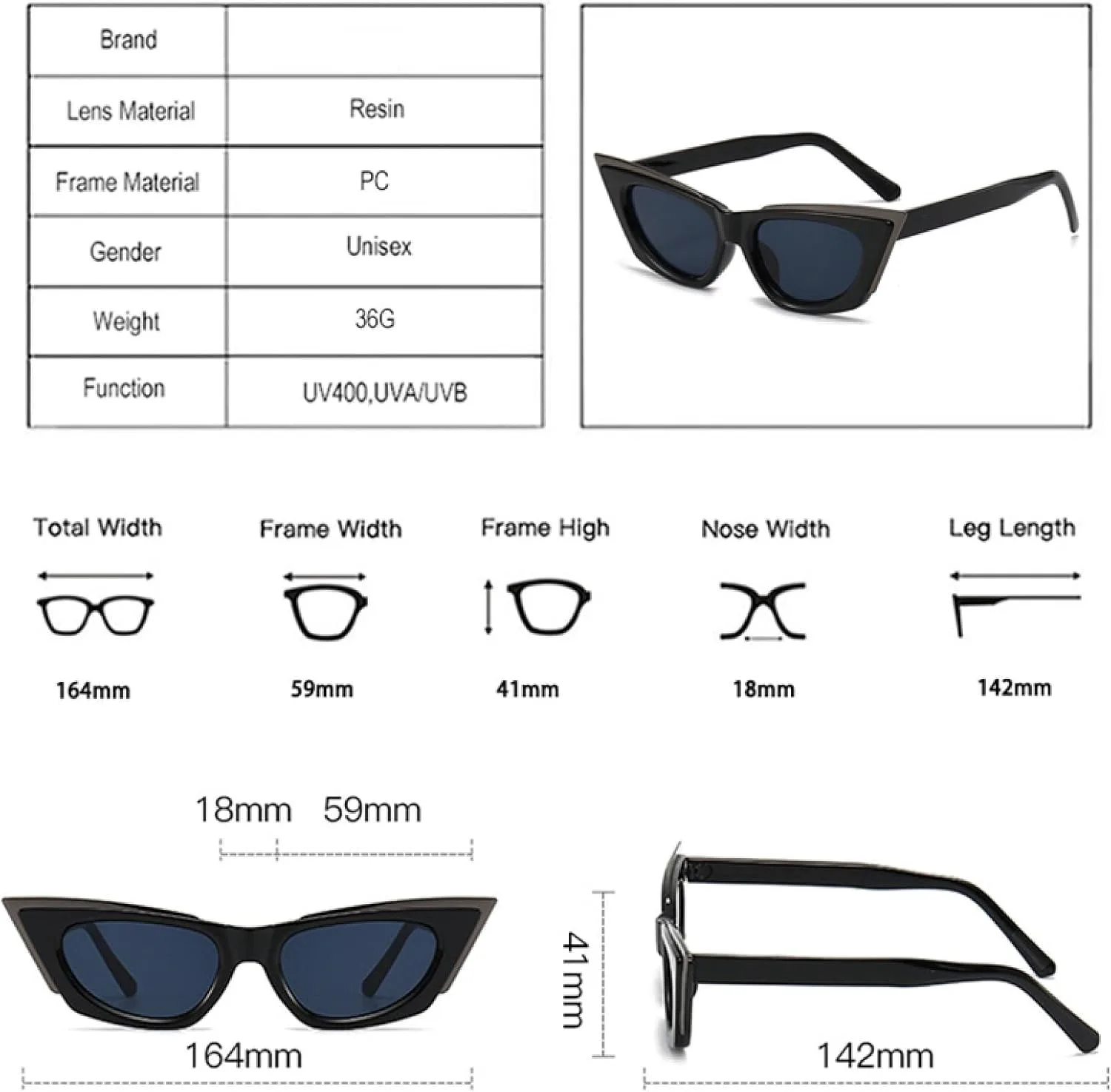 

Женские солнцезащитные очки «кошачий глаз», модные солнцезащитные очки с защитой от УФ-излучения UV400, мужские желтые солнцезащитные очки VVTWSSW, Black Gray