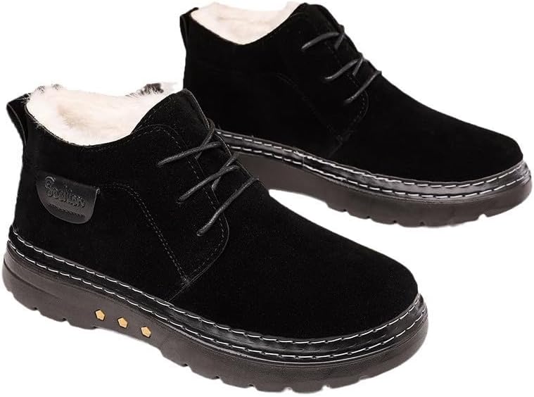 

Мужские зимние ботинки Теплые снегоступы Ручная строчка Противоскользящие утепленные ботинки, толстая плюшевая подкладка Водонепроницаемая обувь для улицы в холодную погоду для прогулок, работы, походов Qacksv, черный