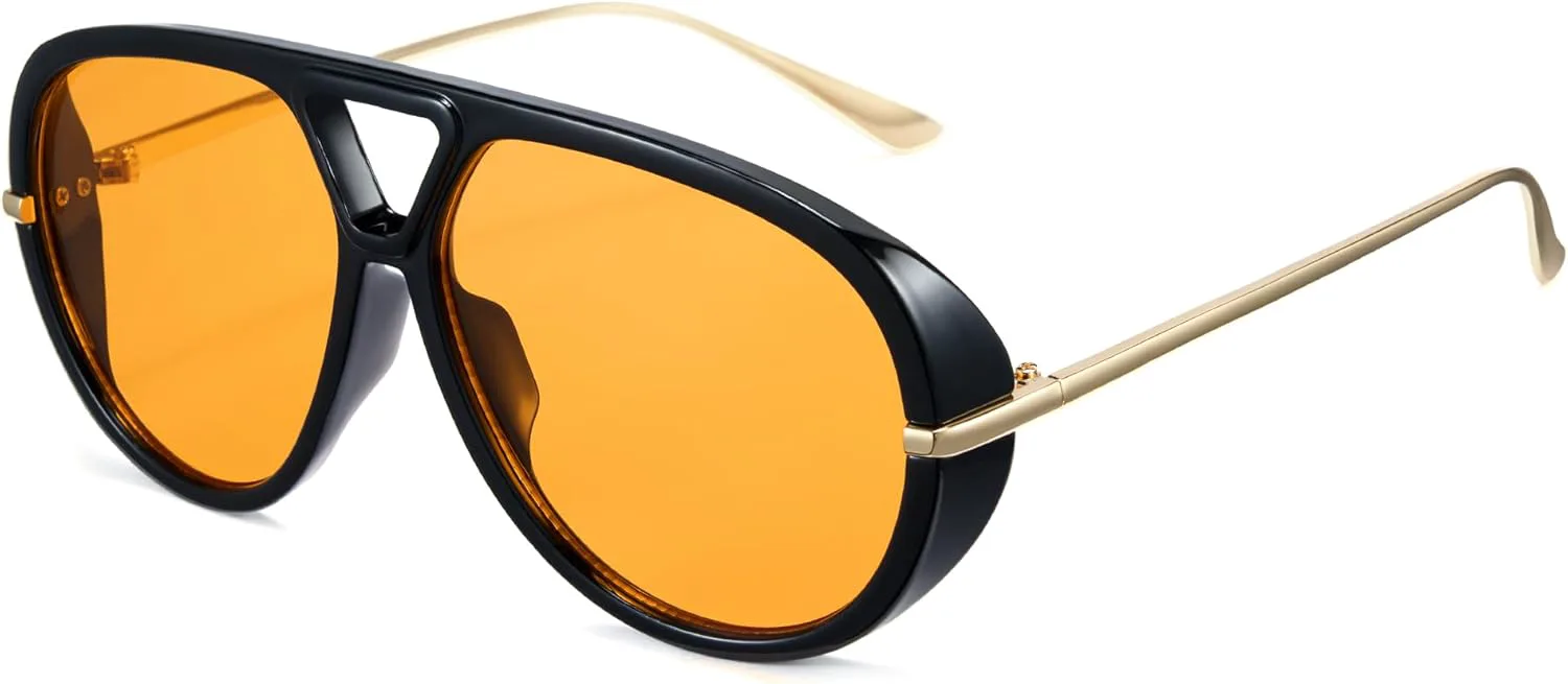 

Солнцезащитные очки Cyxus Aviator для женщин и мужчин, увеличенного размера, не спутываются, в стиле ретро 70-х, винтажные, модные, 1319, Frame:black+lens:orange