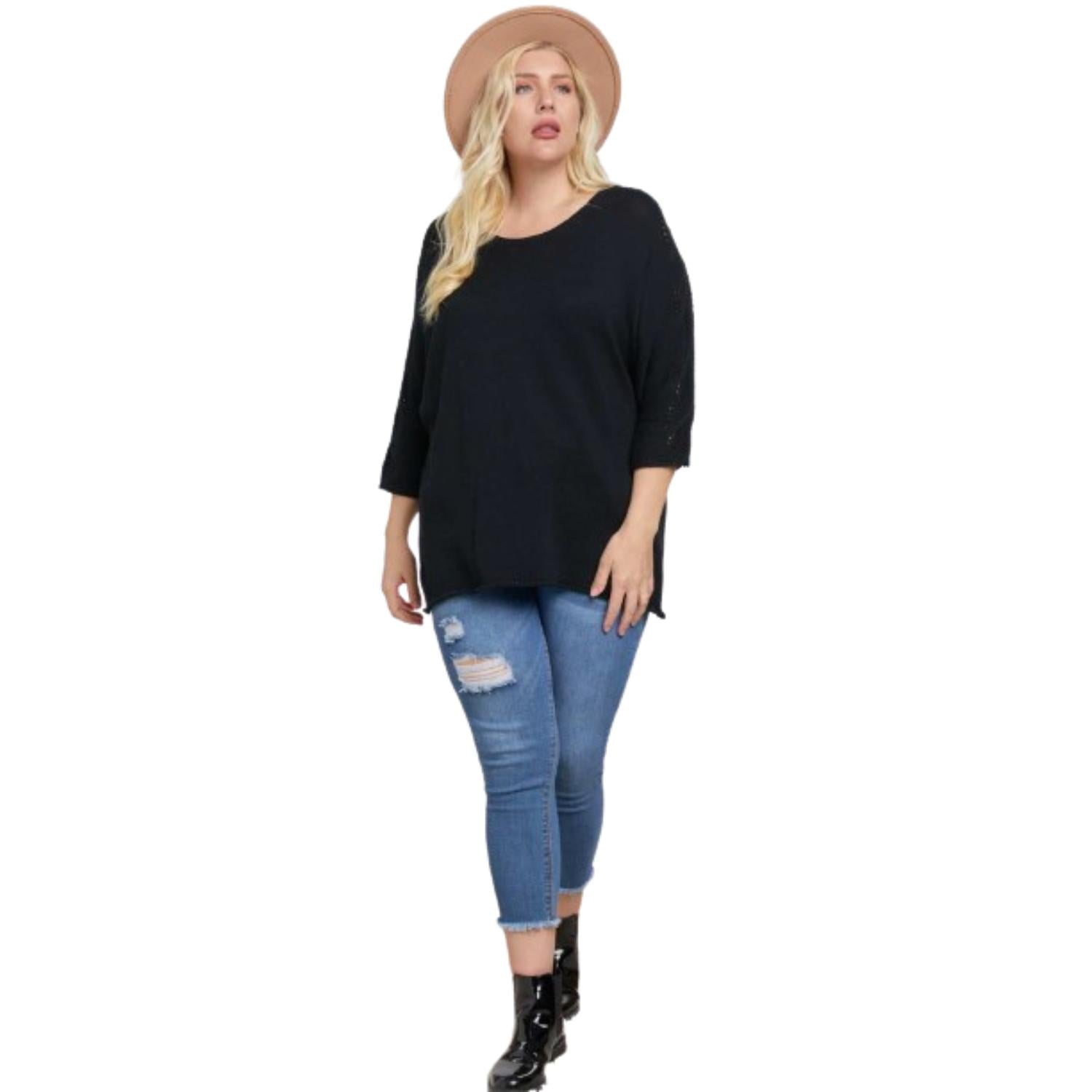 

Однотонный свитер с круглым вырезом и рукавами 3/4 FASHNZFAB, черный