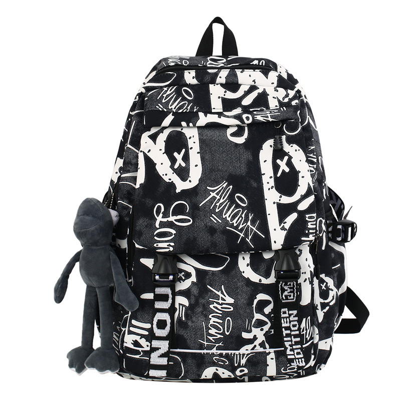 

BALANG Нейлоновый рюкзак унисекс желтый с подвесками, Letter Black+Pendant