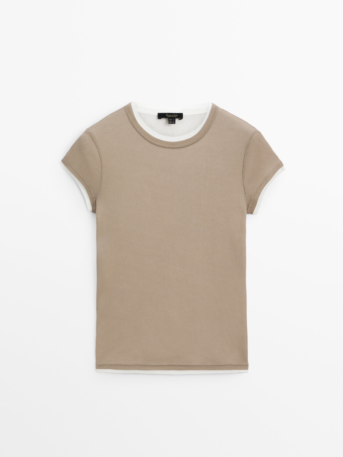 

Футболка из 100% хлопка с ребристой деталью. Massimo Dutti, бежевый