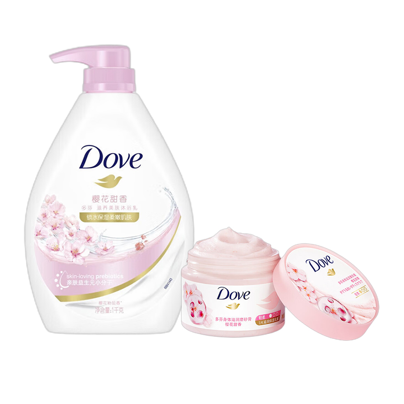 Набор для ухода за кожей Dove: гель для душа с ароматом сакуры + скраб для тела с маслом ши, 1000 г + 298 г — фото 2