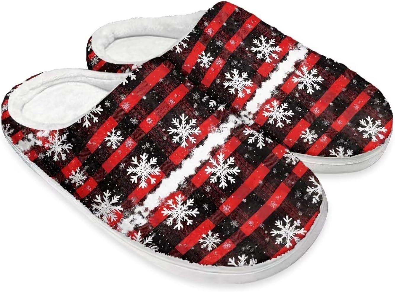 

Домашние тапочки Buxolandt Holiday Thanksgiving для женщин и мужчин- мягкие теплые тапочки для спальни, Christmas Snowflake Plaid
