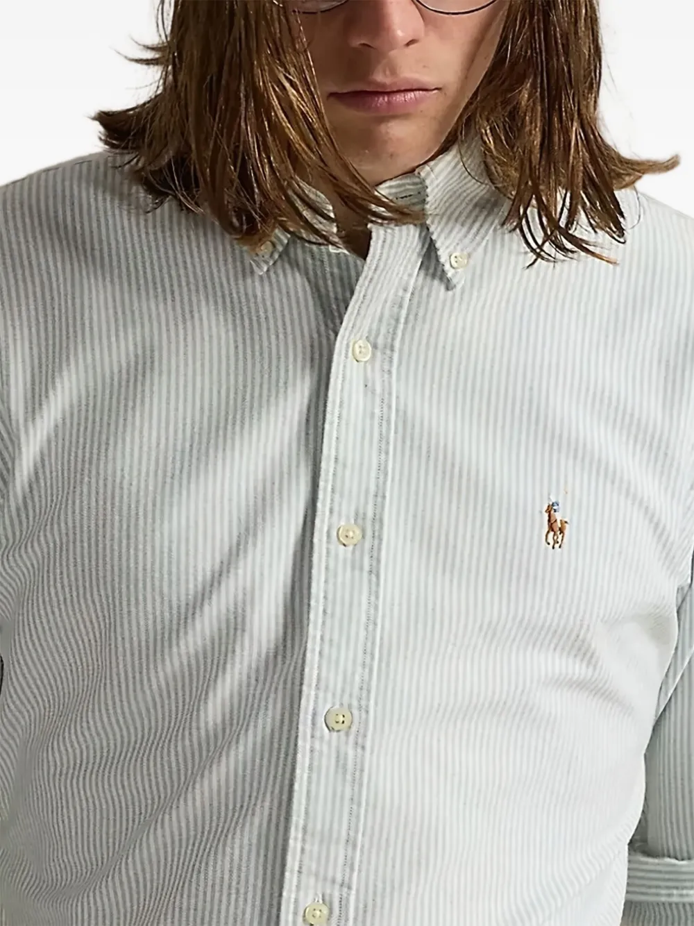 Полосатая рубашка с вышивкой POLO RALPH LAUREN, зеленый — фото 4