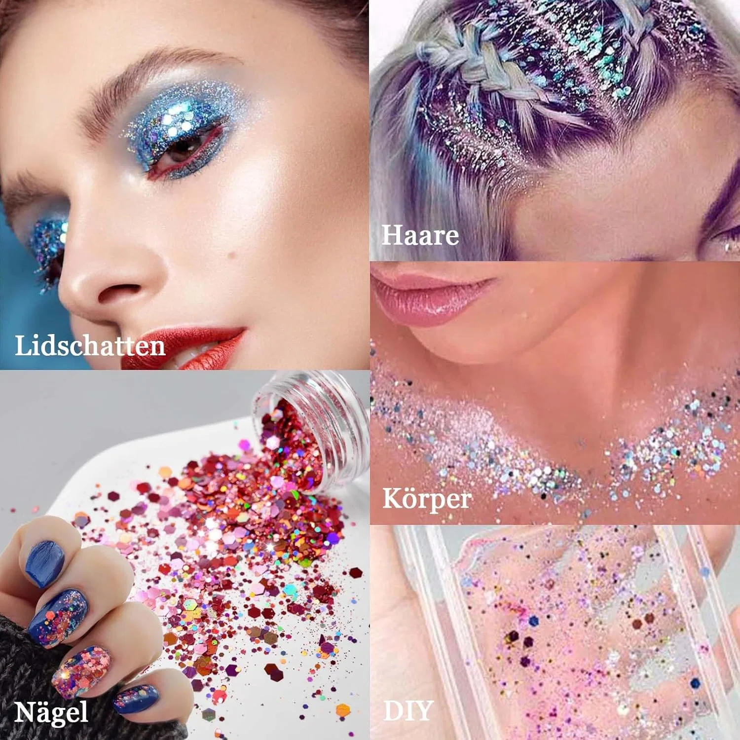 Набор из 24 цветов глиттера для лица и тела Festival Glitter Face с гелем и кистью Clawrex — фото 3