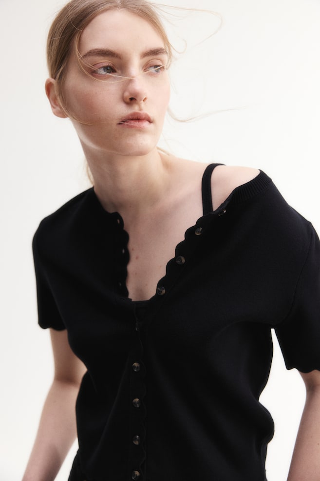 

Кардиган тонкой вязки с волнистыми краями H&M, черный