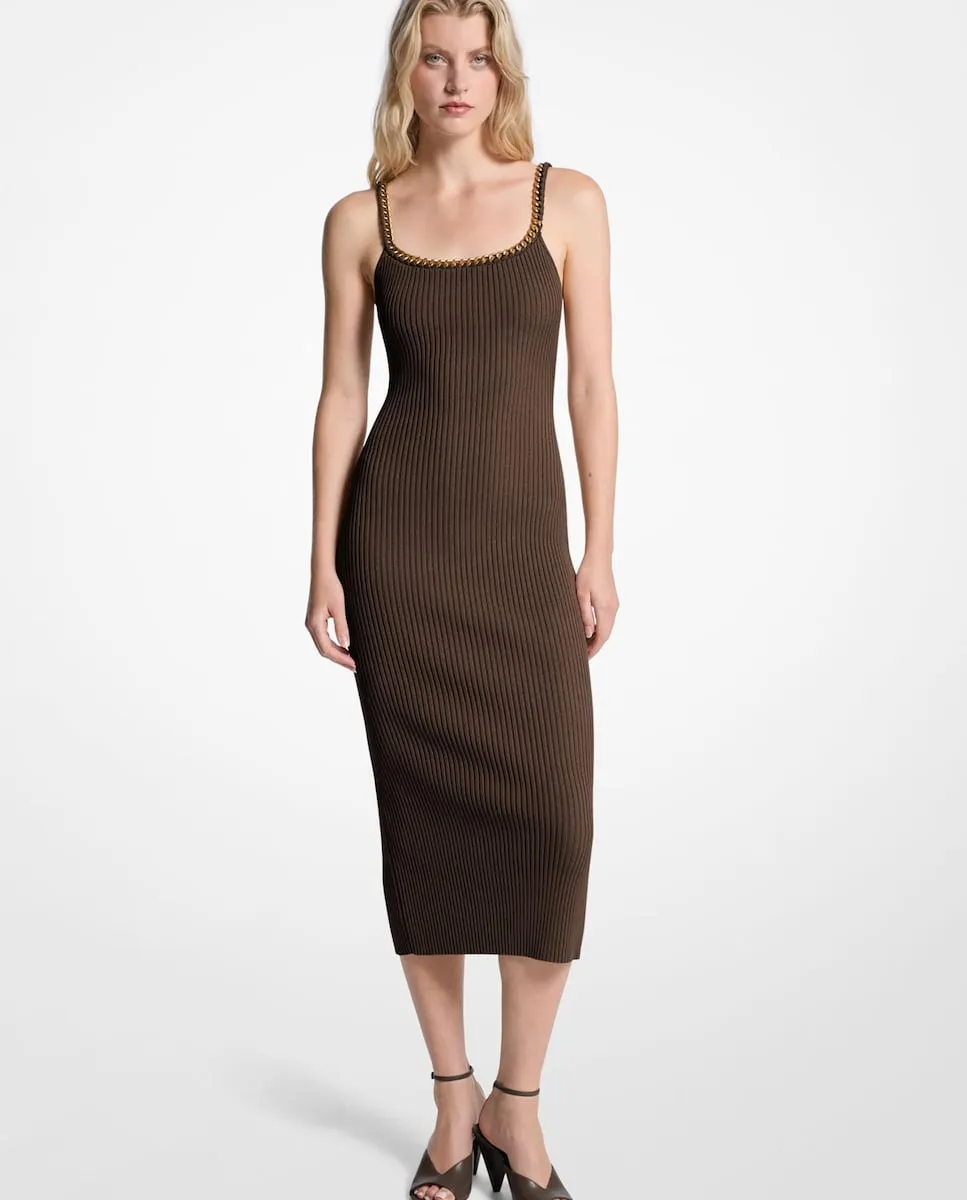 

Миди-платье на бретелях из вязаного в рубчик материала Michael Michael Kors, шоколадный коричневый