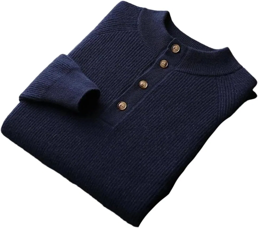 Мужской кашемировый пуловер с высоким воротником и частичной застежкой на пуговицы, мягкий, теплый, повседневный, плотный, осенне-зимний