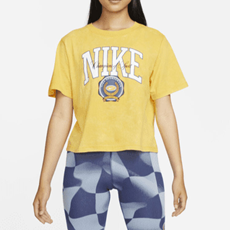 Спортивная женская свободная футболка Varsity, желтая Nike — фото 3