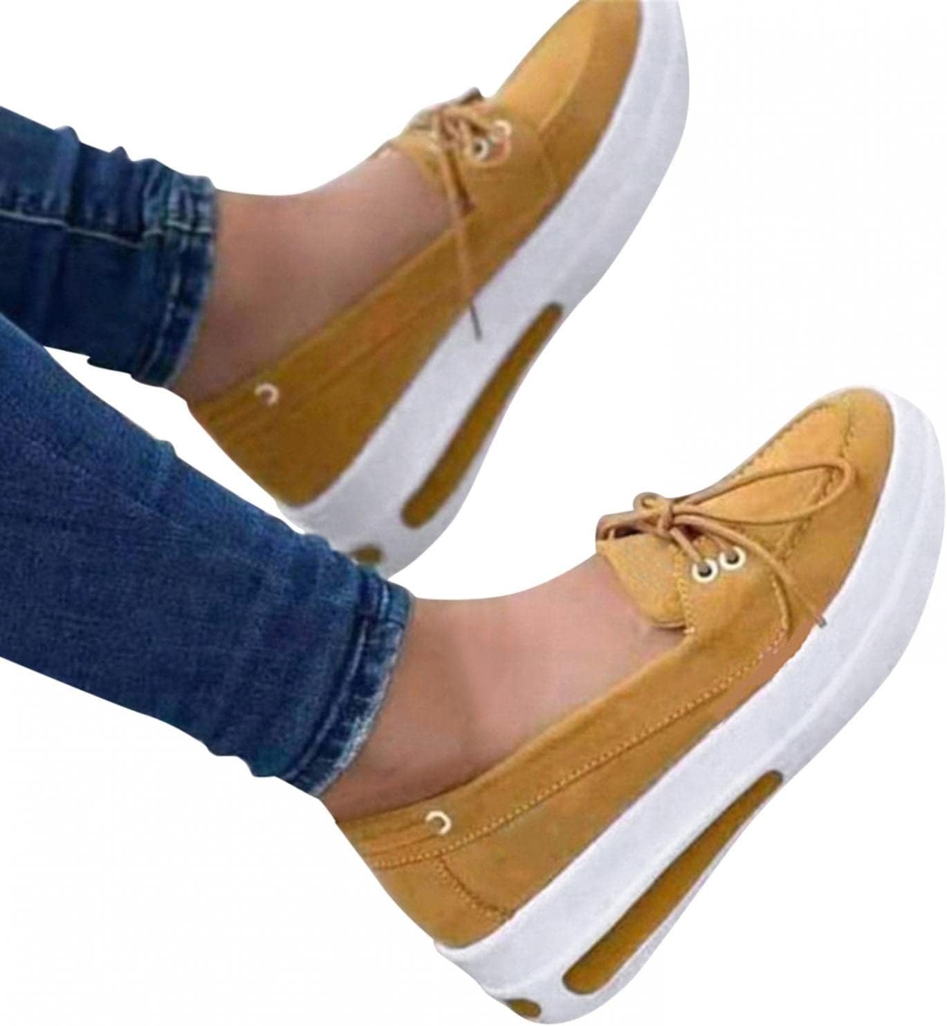 

Женские кроссовки Hbeylia с поддержкой свода стопы, удобные, повседневные, с массивной подошвой, высокими каблуками, без шнурков, лоферы, низкие прогулочные туфли, осенние свадебные и сандалии для женщин, желтый