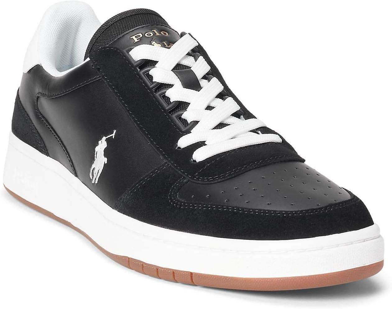 POLO RALPH LAUREN Court Low-Top Sneaker, Black/White Suede/Leather — фото 2