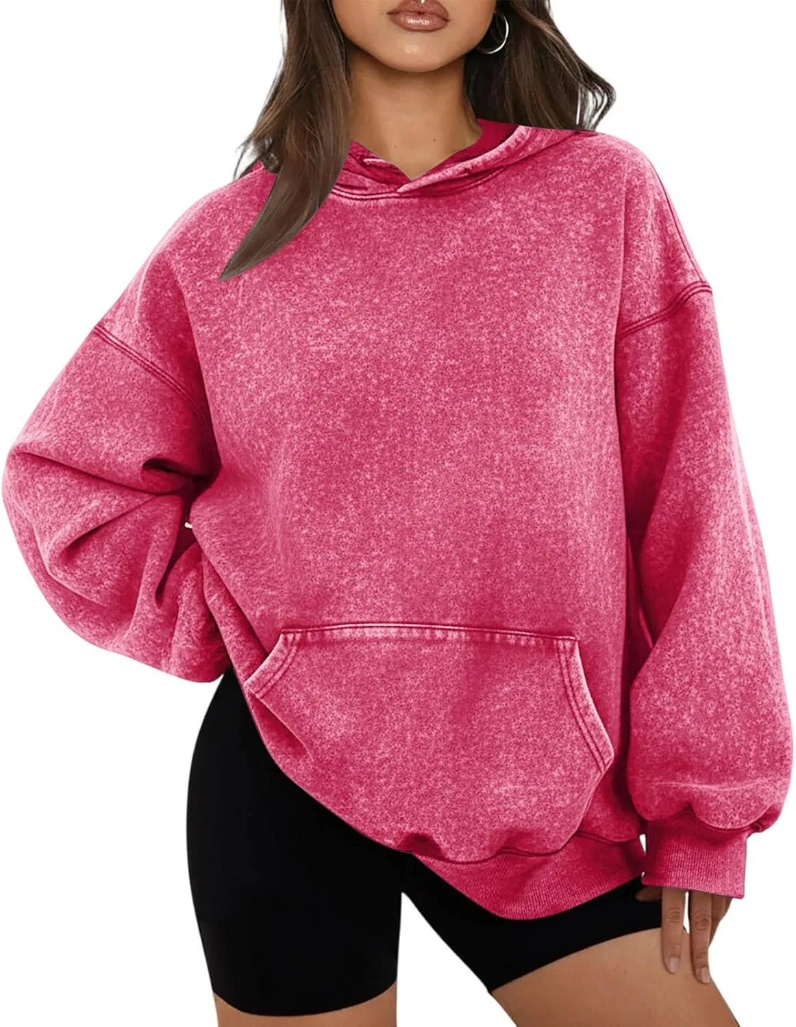 Худи оверсайз женское, из хлопка, Hot Pink