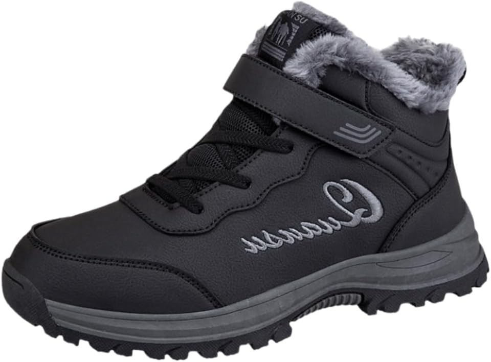 

Мужские зимние ботинки HHHCHPM с теплой плюшевой подкладкой, удобные, противоскользящие, повседневные и прочные обувь для активного отдыха на улице, черный