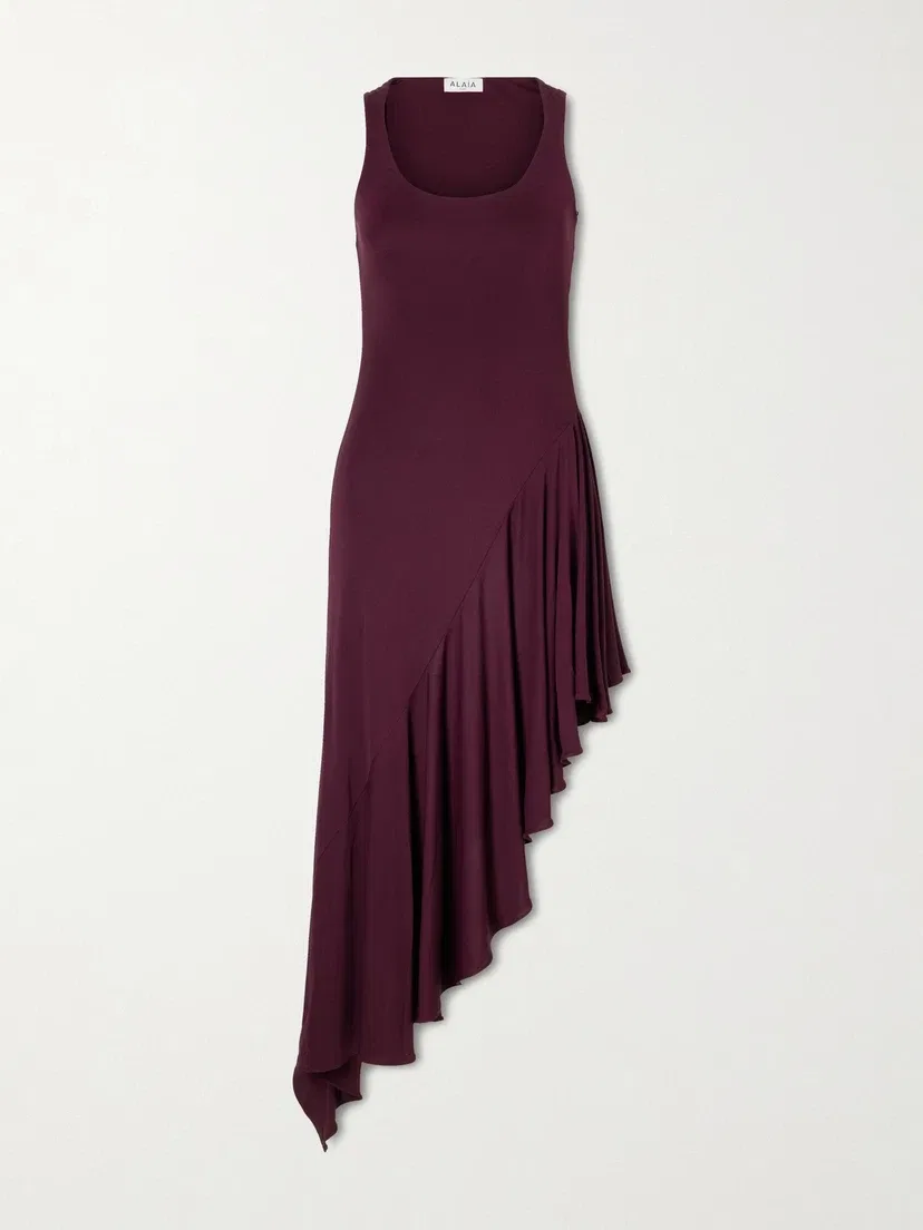 Асимметричное миди-платье из креп-джерси Alaïa, бордовый