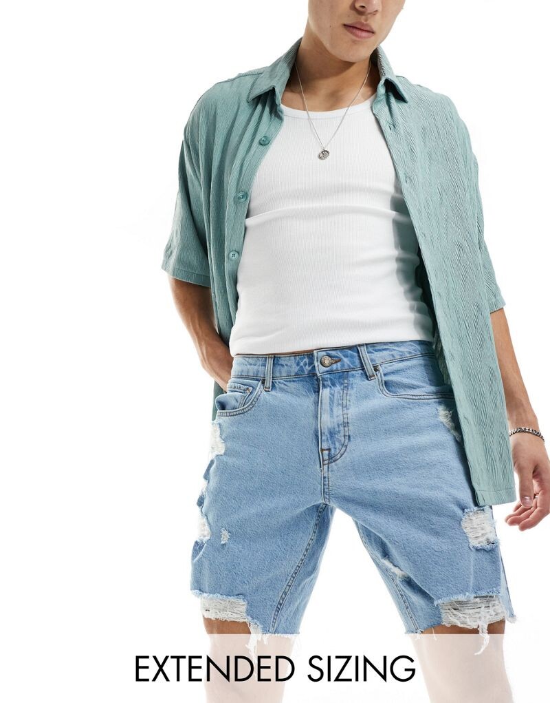 

ASOS DESIGN – голубые длинные джинсовые шорты с потертостями