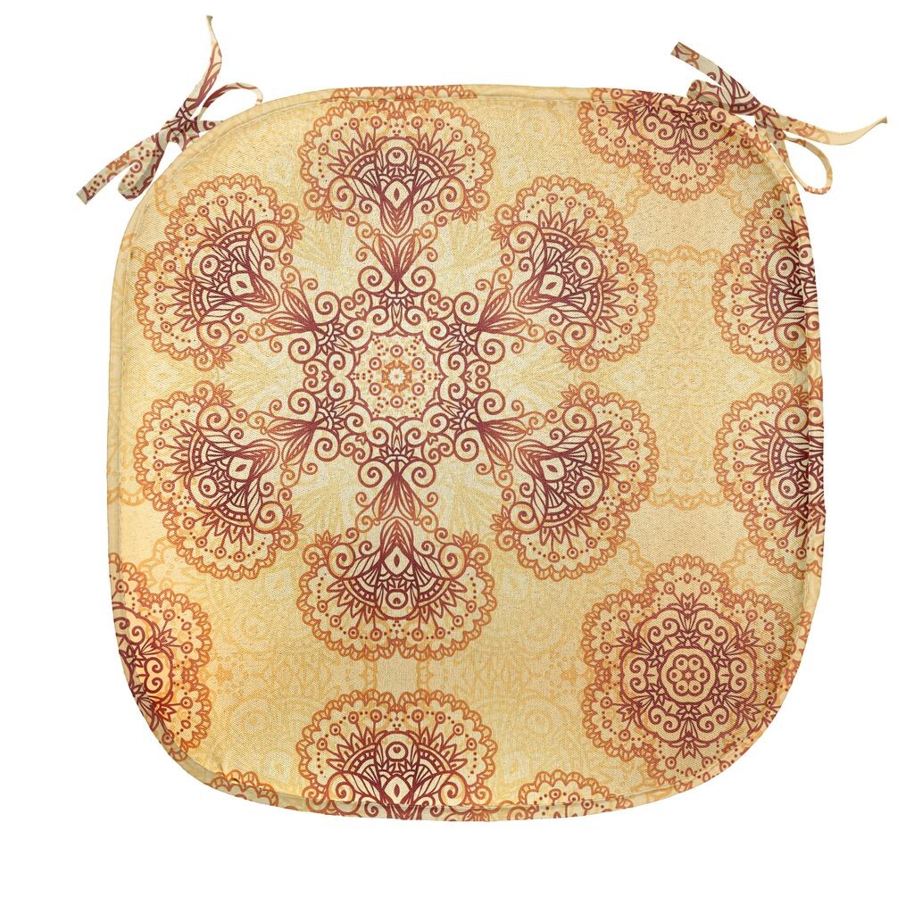 

ABAKUHAUS Подушка для обеденного стула в этническом стиле, восточные винтажные орнаменты, декоративная водонепроницаемая подушка с ремнями для кухонных сидений, 40 см x 40 см, темно-оранжевый абрикос, коричневый