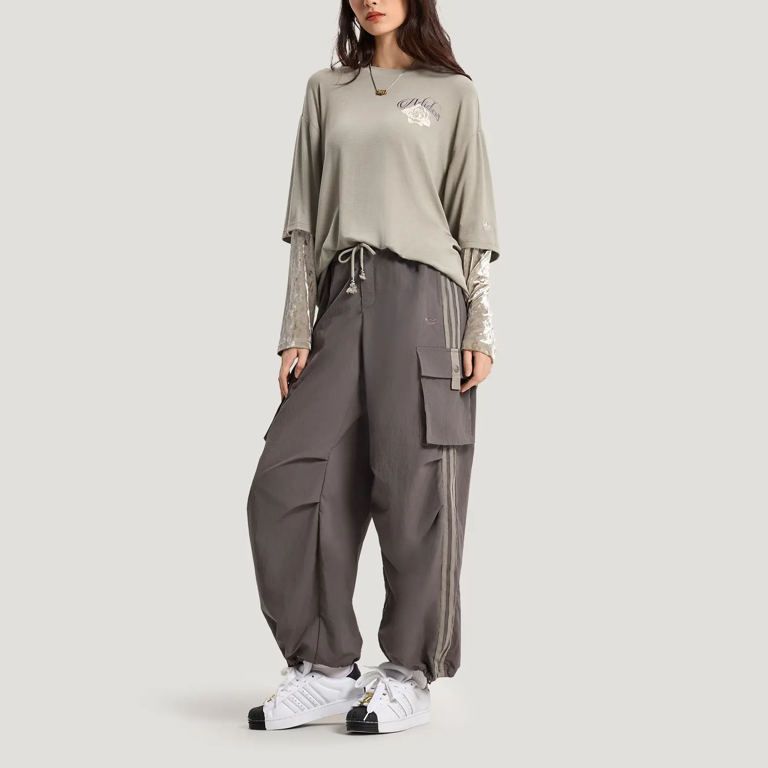 Футболка с рукавом реглан для женщин Adidas Originals, светло-sesame taupe — фото 3
