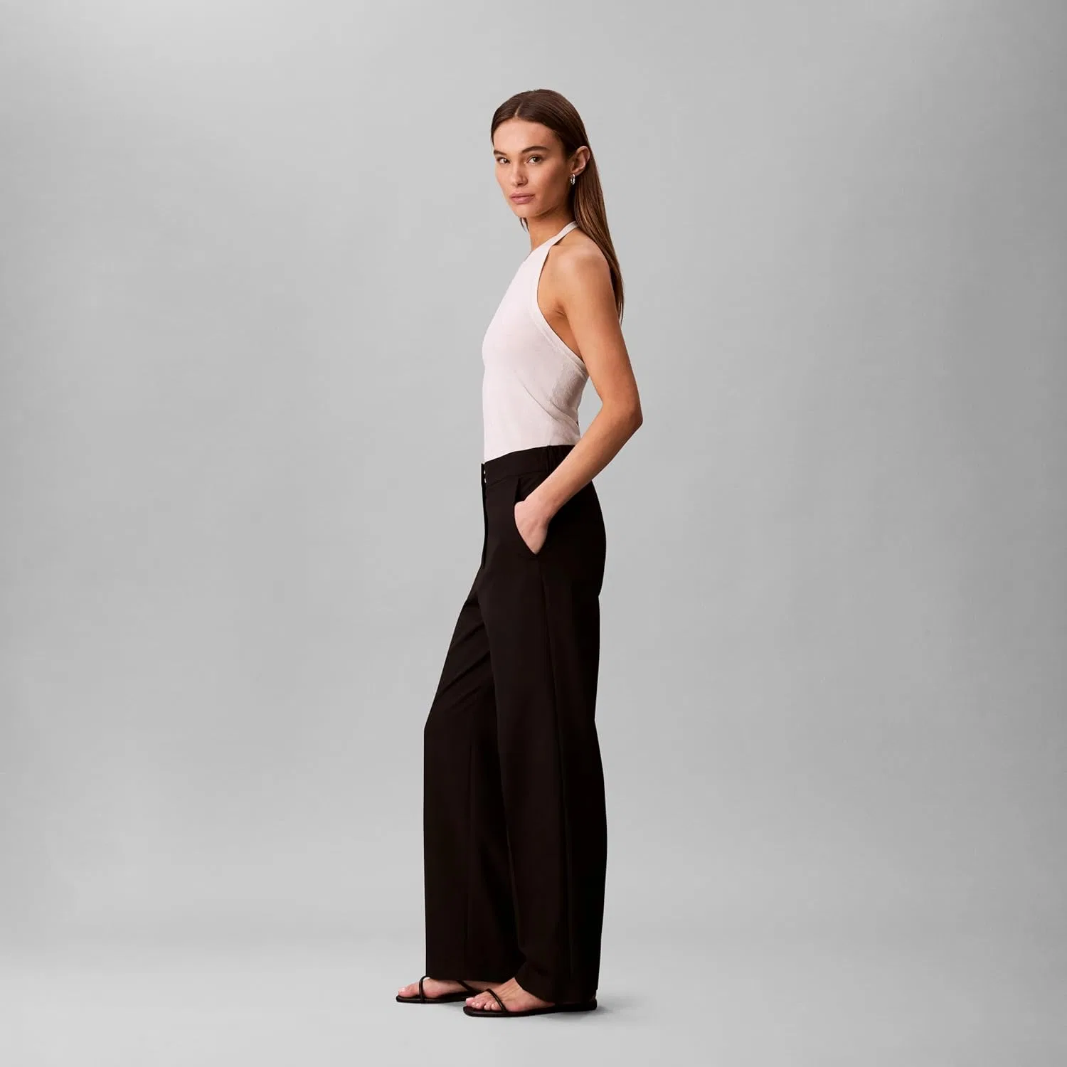 Женские узкие прямые брюки из эластичной фланели Calvin Klein — фото 3