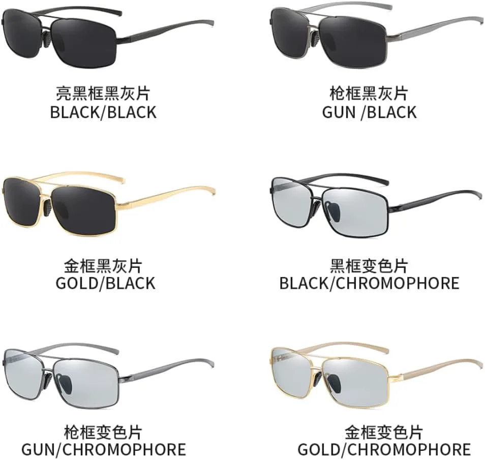 

Классические ретро мужские поляризованные солнцезащитные очки прямоугольной формы для вождения, алюминиевая оправа, фотохромные, UV400 VFDHN, 170-discoloration-3