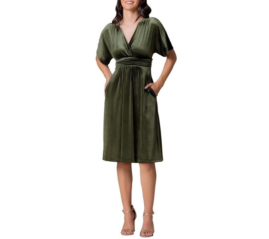 

Женское бархатное коктейльное платье миди Angelic с карманами Kiyonna, Olive