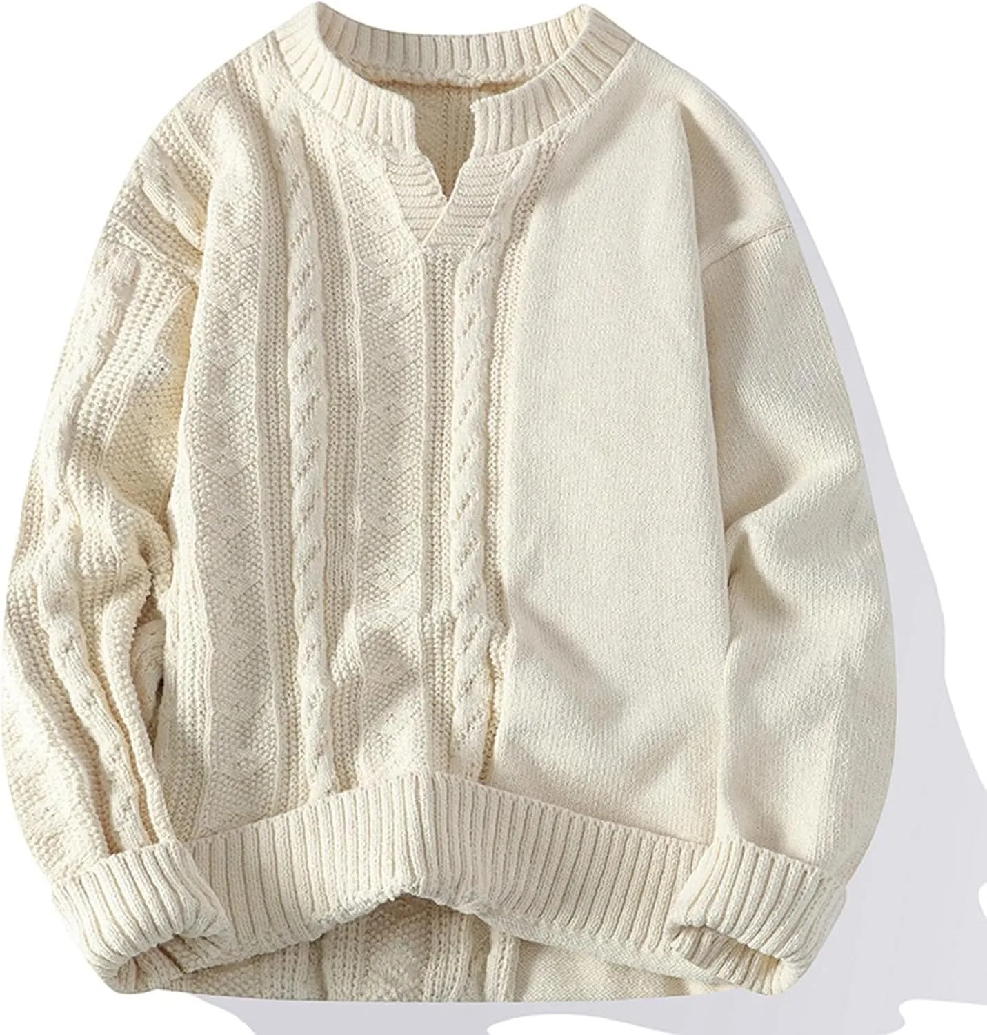 

Мужской свитер с кабельным узором и круглым вырезом, длинный рукав, плюс размер AQAYL