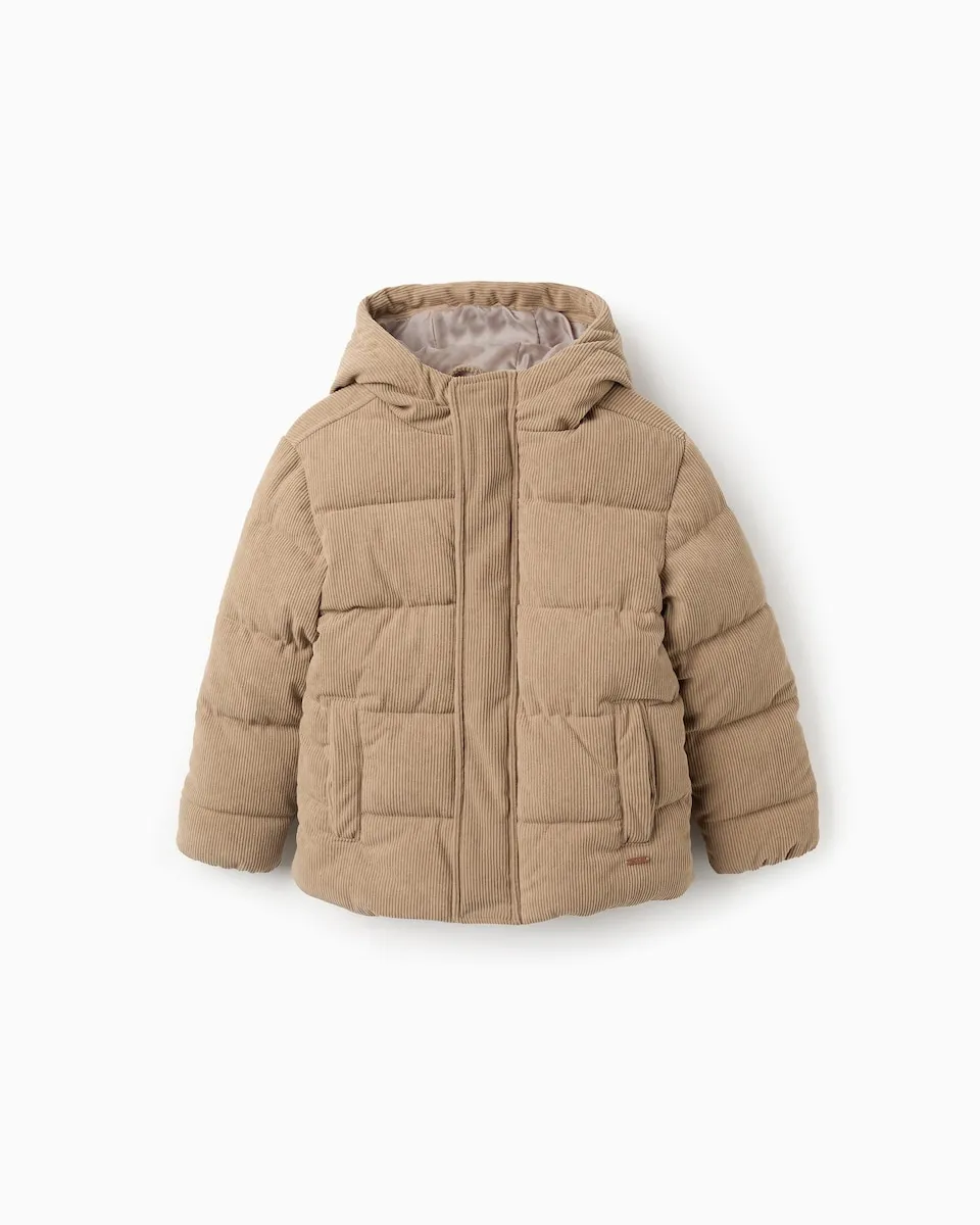 

Детский стеганый пуховик с вельветовым капюшоном Zippy, светло-коричневый
