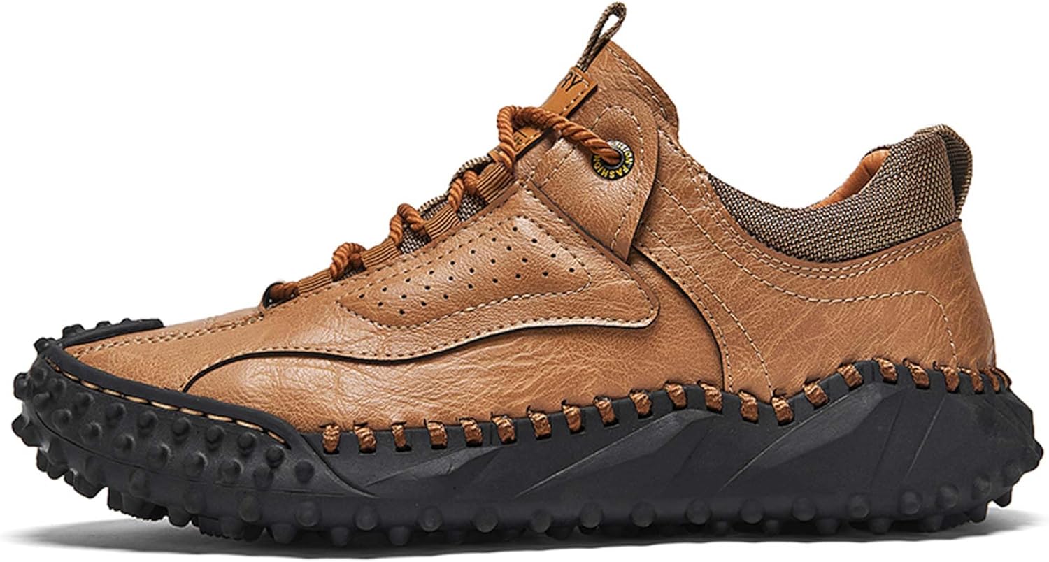 

Мужские премиальные кожаные прогулочные туфли, повседневные кроссовки, обувь для вождения, ручная строчка, винтажный рабочий дизайн, мягкие, нескользящие, прочные, подходят для всех сезонов Generic, коричневый