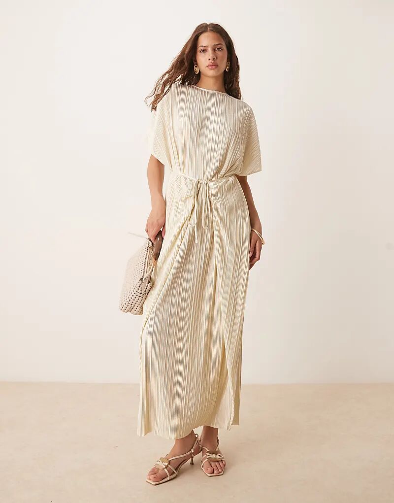 

Платье макси ASOS DESIGN с короткими рукавами, плиссированное, с запахом и завязками лимонного цвета