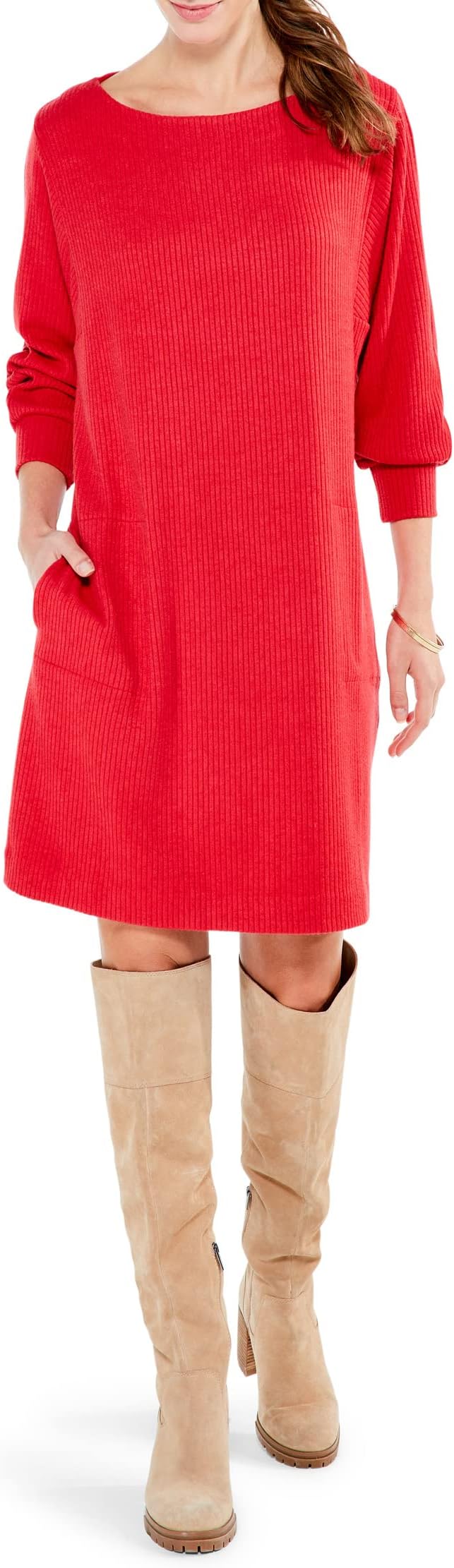 

Платье NIC+ZOE Petite Cozy Rib Dress, цвет Pop Red