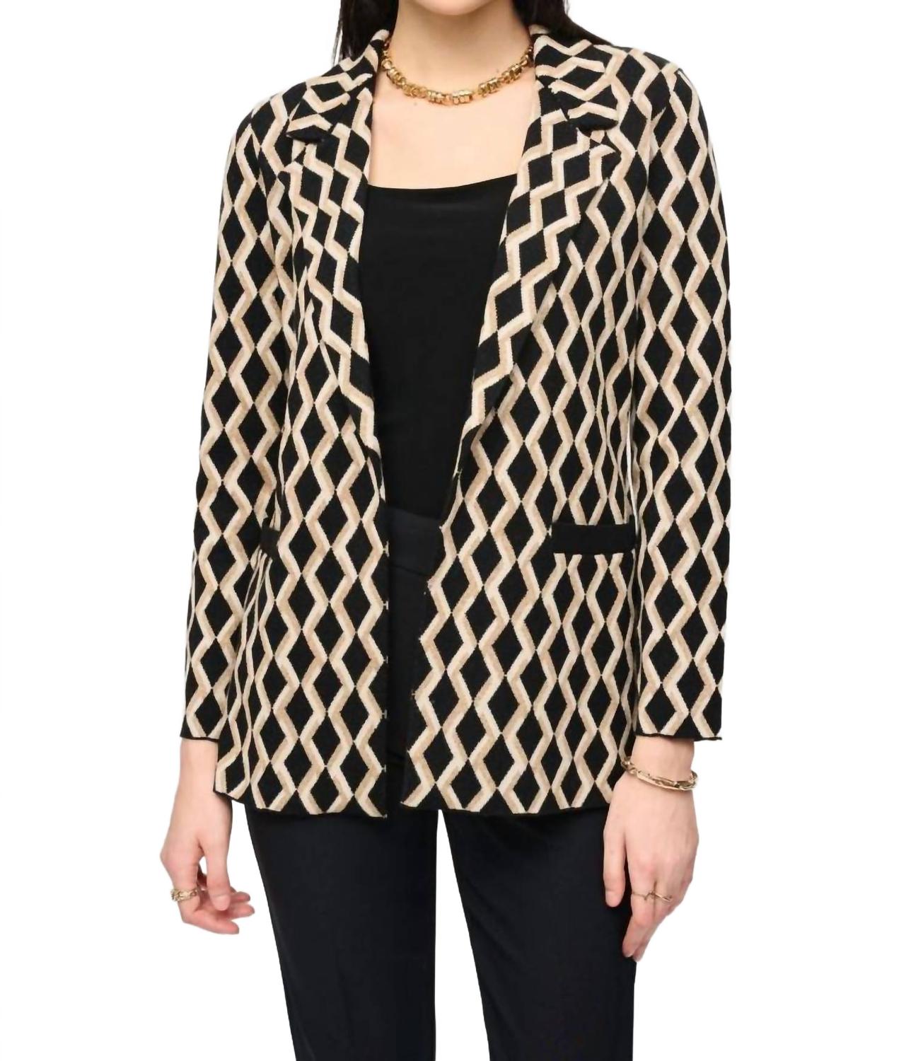 

Joseph Ribkoff Блейзер с геометрическим принтом и открытой передней частью, черно-золотой