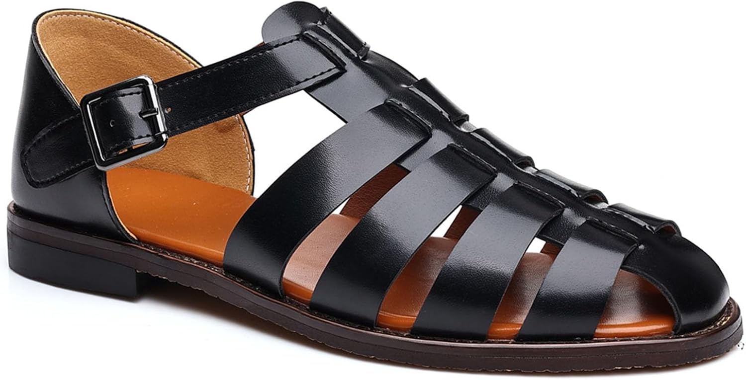 

Мужские классические римские босоножки Myallfeet, модные летние дышащие пляжные сандалии для рыбалки, удобные, нескользящие, с плоской подошвой, черный