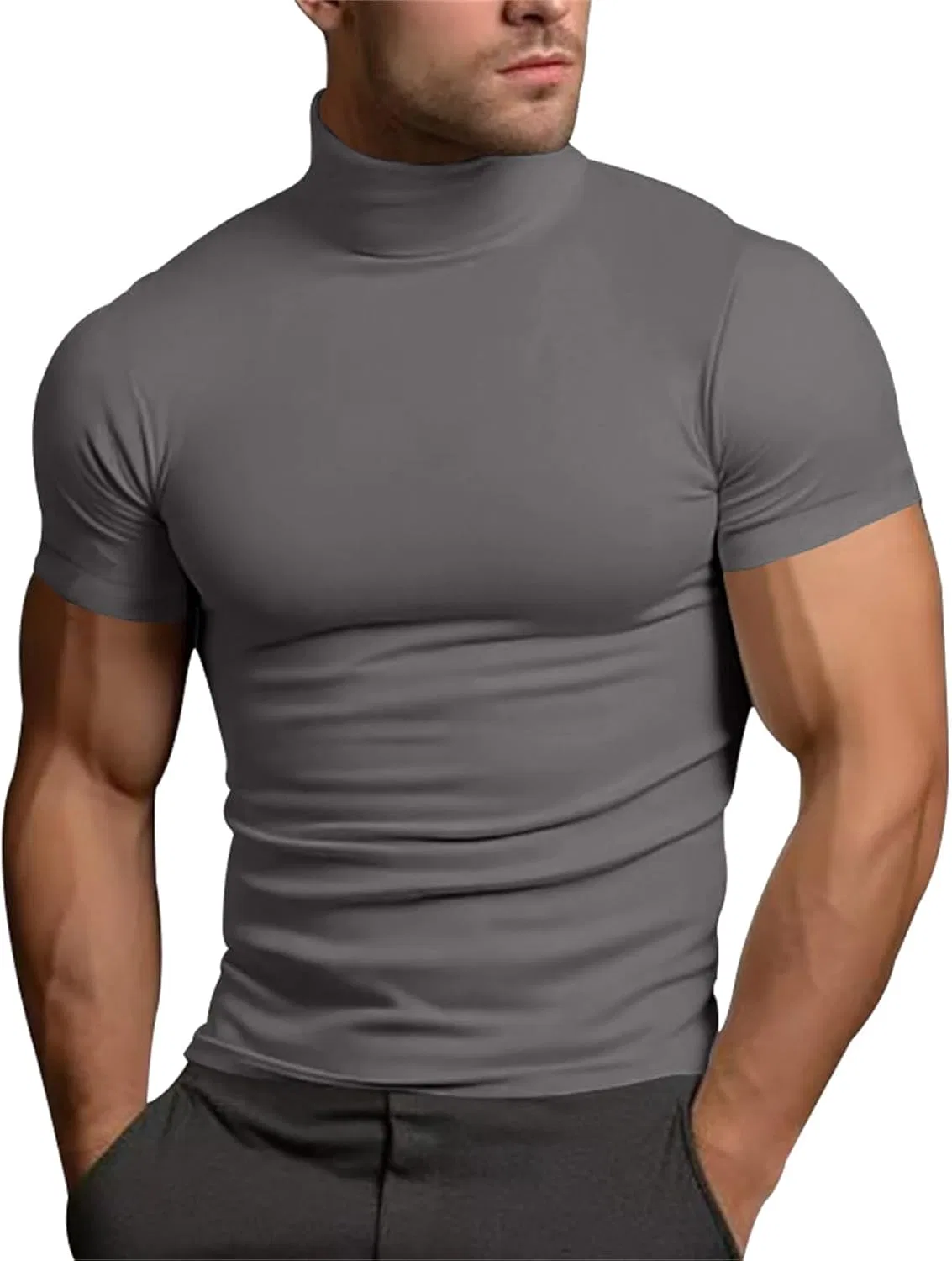 Футболка с высокой горловиной, Muscle Fit, E-grey