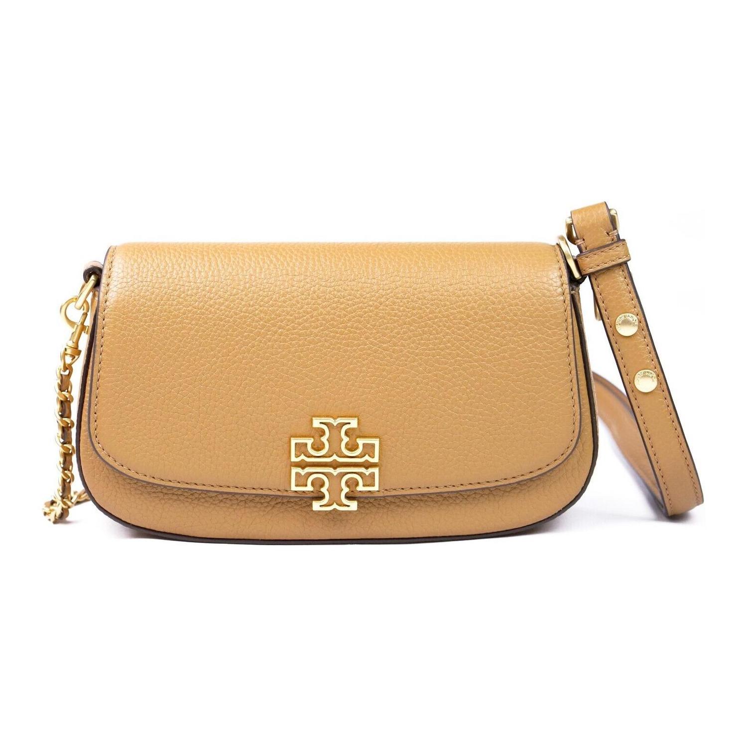 

TORY BURCH Кожаная сумка Britten через плечо с одной лямкой средний размер женская светло-коричневая